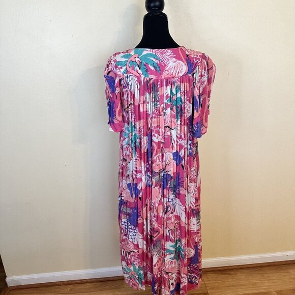 Go Softly Womens Pink Flamingo MuMu Housedress Small Zip Up Short Sleeve Midi - Picture 5 of 13
